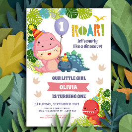 Invitación de cumpleaños de dinosaurio chica