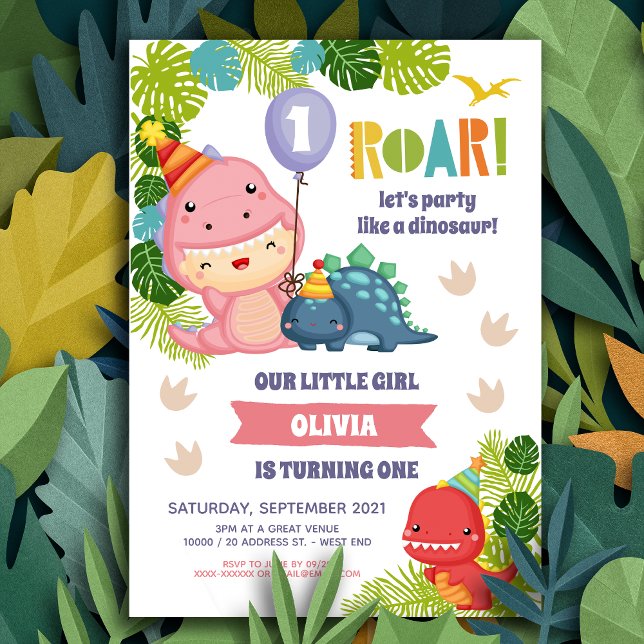 Invitación de cumpleaños de dinosaurio chica (Subido por el creador)