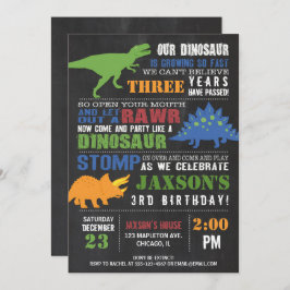 Invitación de cumpleaños de dinosaurio chico chalk