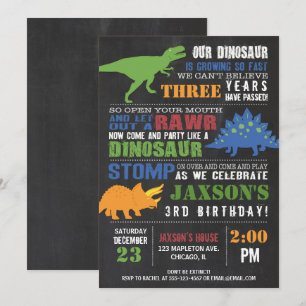Invitación de cumpleaños de dinosaurio chico chalk