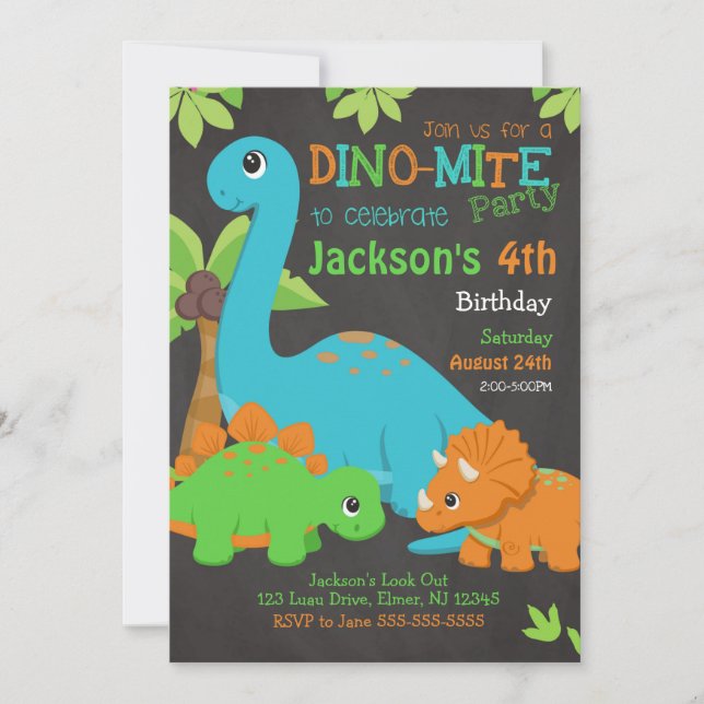 Invitación de cumpleaños de Dinosaurio Chico / Fie (Anverso)