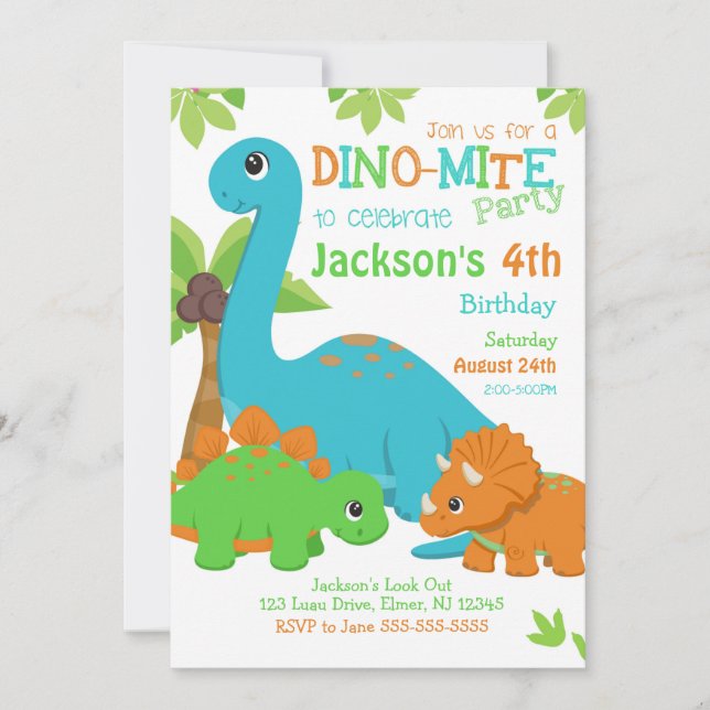 Invitación de cumpleaños de Dinosaurio Chico / Fie (Anverso)