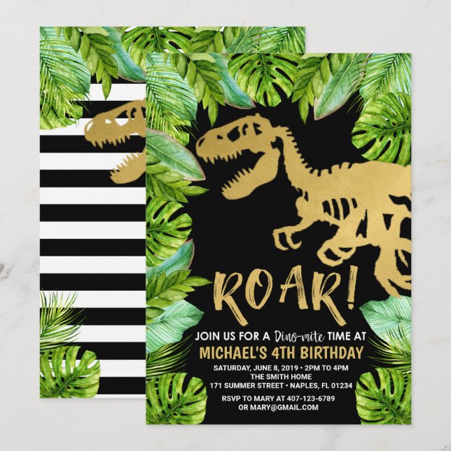 Invitación de cumpleaños de Dinosaurio Chico Fiest (Anverso / Reverso)