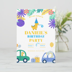 Invitación de cumpleaños de dinosaurio colorido pa
