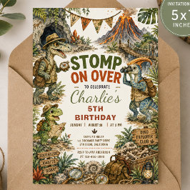 Invitación de cumpleaños de dinosaurio con explosi