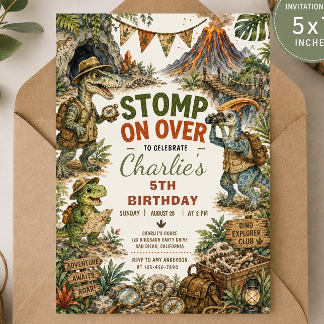 Invitación de cumpleaños de dinosaurio con explosi (Subido por el creador)