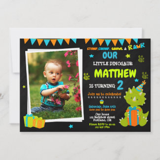 Invitación de cumpleaños de dinosaurio con foto -