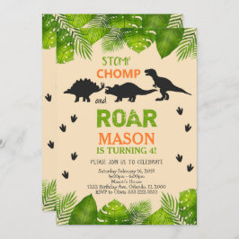 Invitación de cumpleaños de dinosaurio con hojas