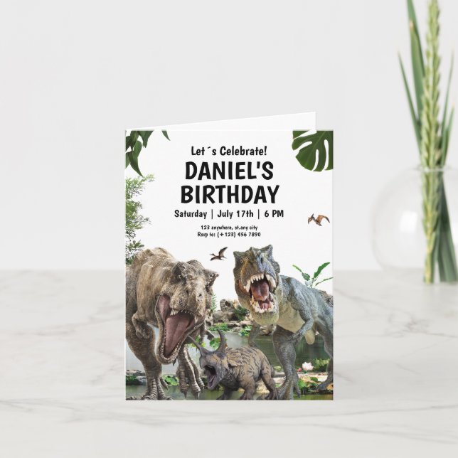 Invitación de cumpleaños de dinosaurio cumpleaños  (Anverso)