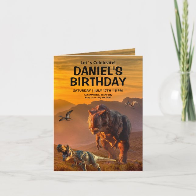 Invitación de cumpleaños de dinosaurio, cumpleaños (Anverso)
