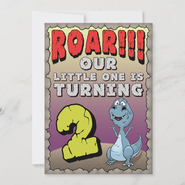 Invitación de cumpleaños de dinosaurio de 2 años (Anverso)