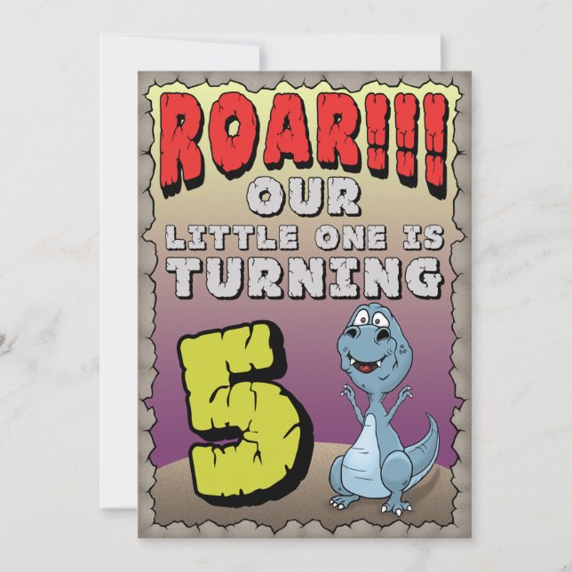 Invitación de cumpleaños de dinosaurio de 5 años (Anverso)