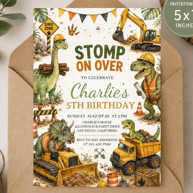 Invitación de cumpleaños de dinosaurio de construc (Subido por el creador)
