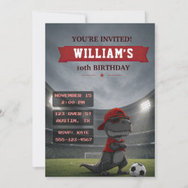 Invitación de cumpleaños de dinosaurio de fútbol