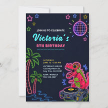 Invitación de cumpleaños de dinosaurio de neón
