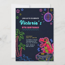 Invitación de cumpleaños de dinosaurio de neón
