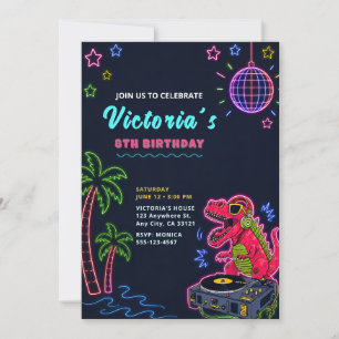 Invitación de cumpleaños de dinosaurio de neón