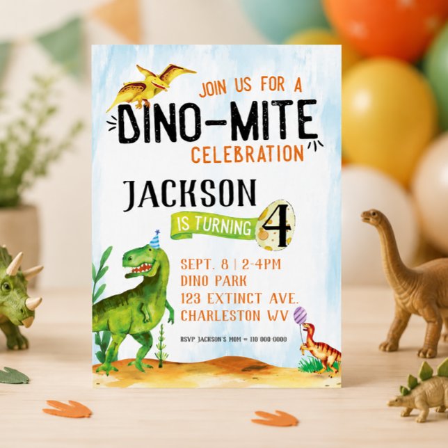 Invitación de cumpleaños de dinosaurio Dino-Mite (Dinosaur Birthday Invitation)