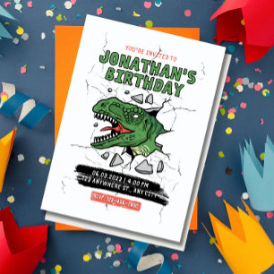 Invitación de cumpleaños de dinosaurio editable, f