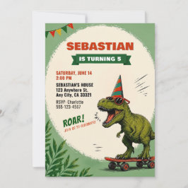 Invitación de cumpleaños de dinosaurio en monopatí