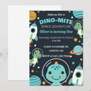 invitación de cumpleaños de dinosaurio espacial