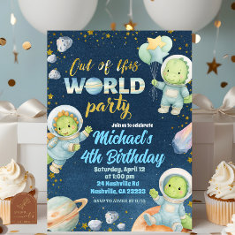 Invitación de cumpleaños de dinosaurio espacial