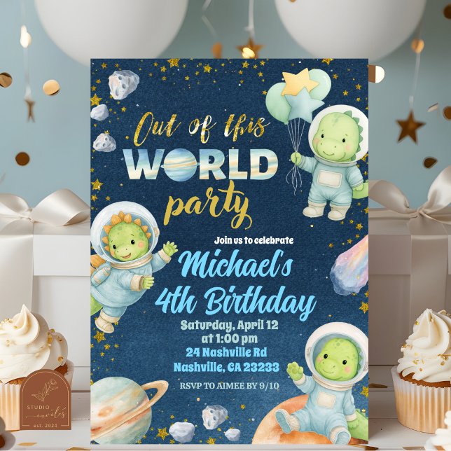 Invitación de cumpleaños de dinosaurio espacial (Subido por el creador)