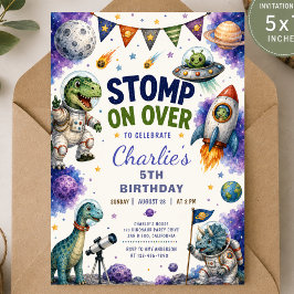 Invitación de cumpleaños de dinosaurio espacial