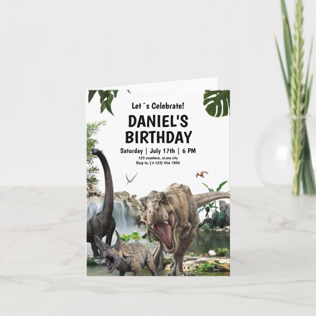 invitación de cumpleaños de dinosaurio FIESTA DE C (Anverso)