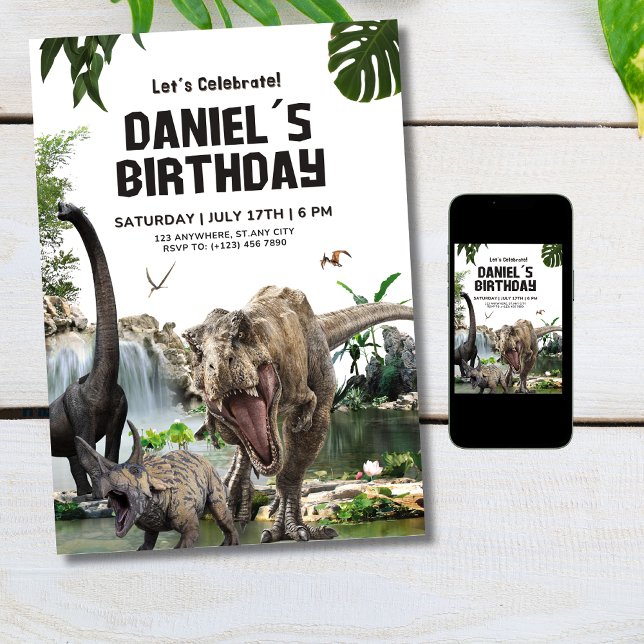 Invitación de cumpleaños de dinosaurio Fiesta de c (Subido por el creador)