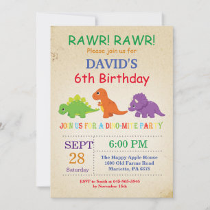 Invitación de cumpleaños de dinosaurio Fiesta de D