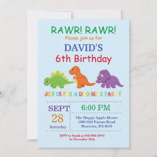 Invitación de cumpleaños de dinosaurio Fiesta de D