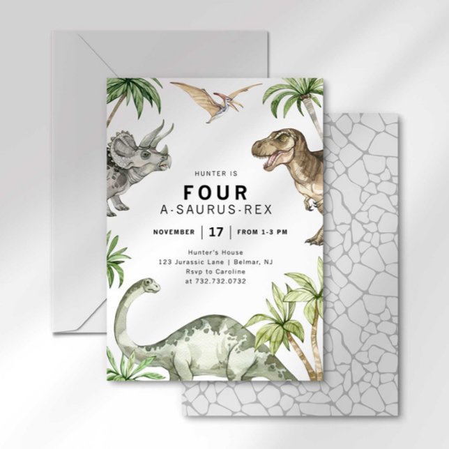 Invitación de cumpleaños de dinosaurio Four A-Saur (Subido por el creador)