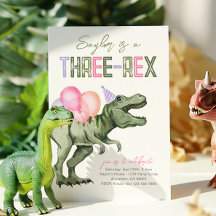 Invitación de cumpleaños de Dinosaurio Girly Three