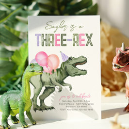 Invitación de cumpleaños de Dinosaurio Girly Three