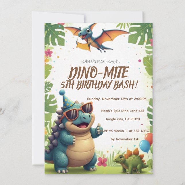 Invitación de cumpleaños de dinosaurio impresionan (Anverso)
