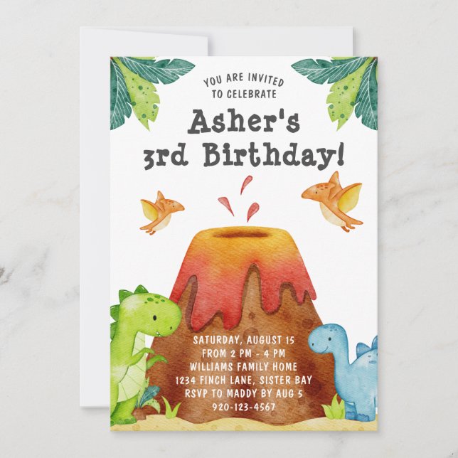 Invitación de cumpleaños de dinosaurio lindo (Anverso)