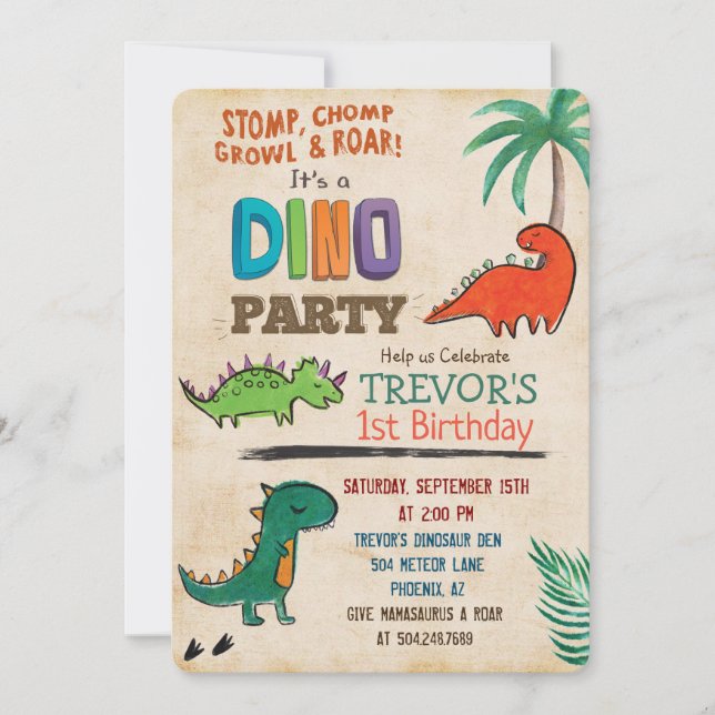 Invitación de cumpleaños de dinosaurio lindo para  (Anverso)