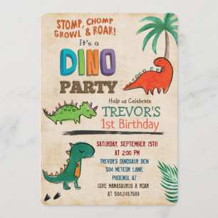 Invitación de cumpleaños de dinosaurio lindo para 
