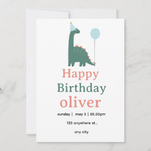 Invitación de cumpleaños de dinosaurio lindo para 