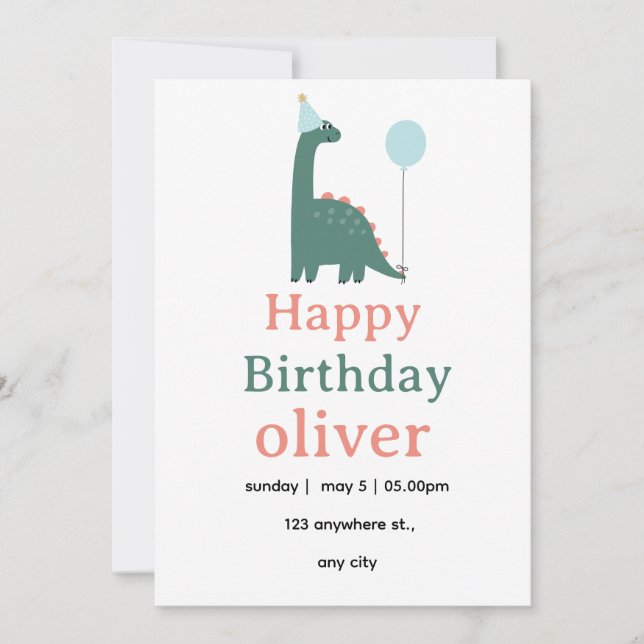 Invitación de cumpleaños de dinosaurio lindo para  (Anverso)