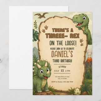 Invitación de cumpleaños de dinosaurio lindo para 