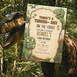 Invitación de cumpleaños de dinosaurio lindo para