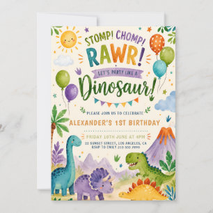 Invitación de cumpleaños de dinosaurio lindo para