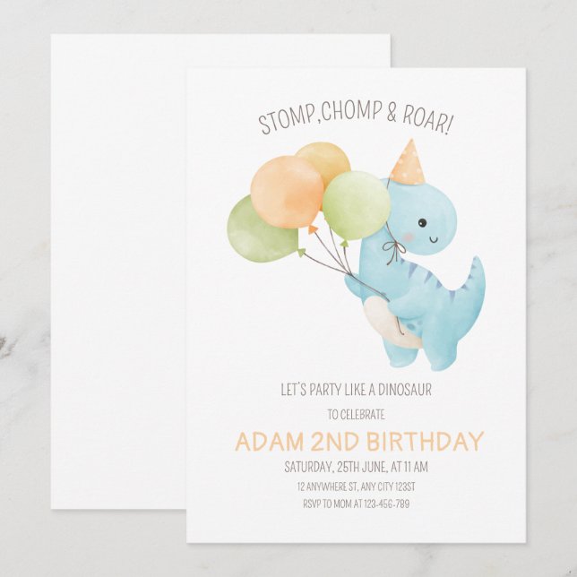 Invitación de cumpleaños de dinosaurio, Minimalist (Anverso / Reverso)