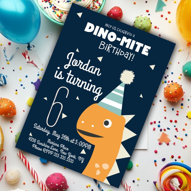 Invitación de Cumpleaños de Dinosaurio Naranja con (Subido por el creador)