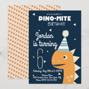 Invitación de Cumpleaños de Dinosaurio Naranja con
