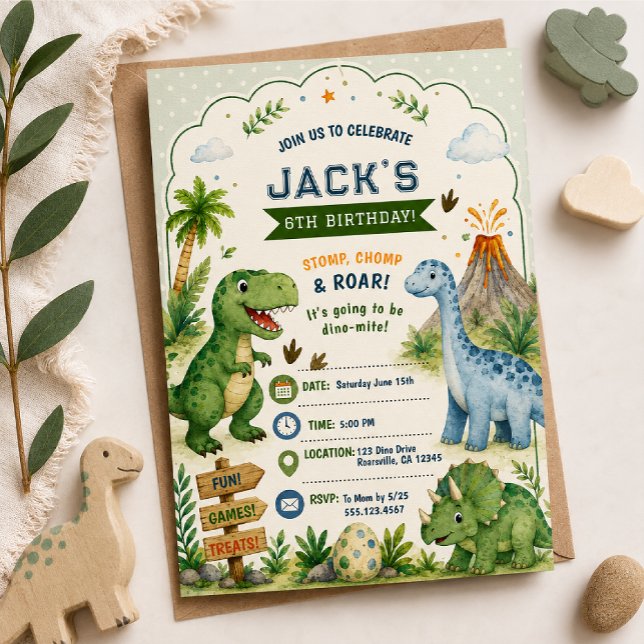 Invitación de cumpleaños de dinosaurio niño Dino (Subido por el creador)
