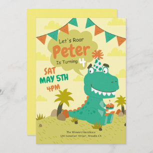 Invitación de cumpleaños de dinosaurio, niño moder