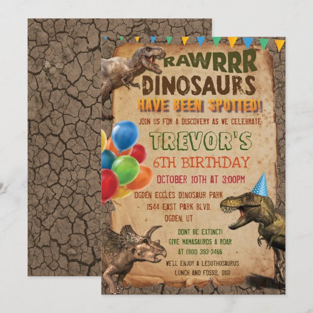 Invitación de cumpleaños de dinosaurio para cualqu (Anverso / Reverso)